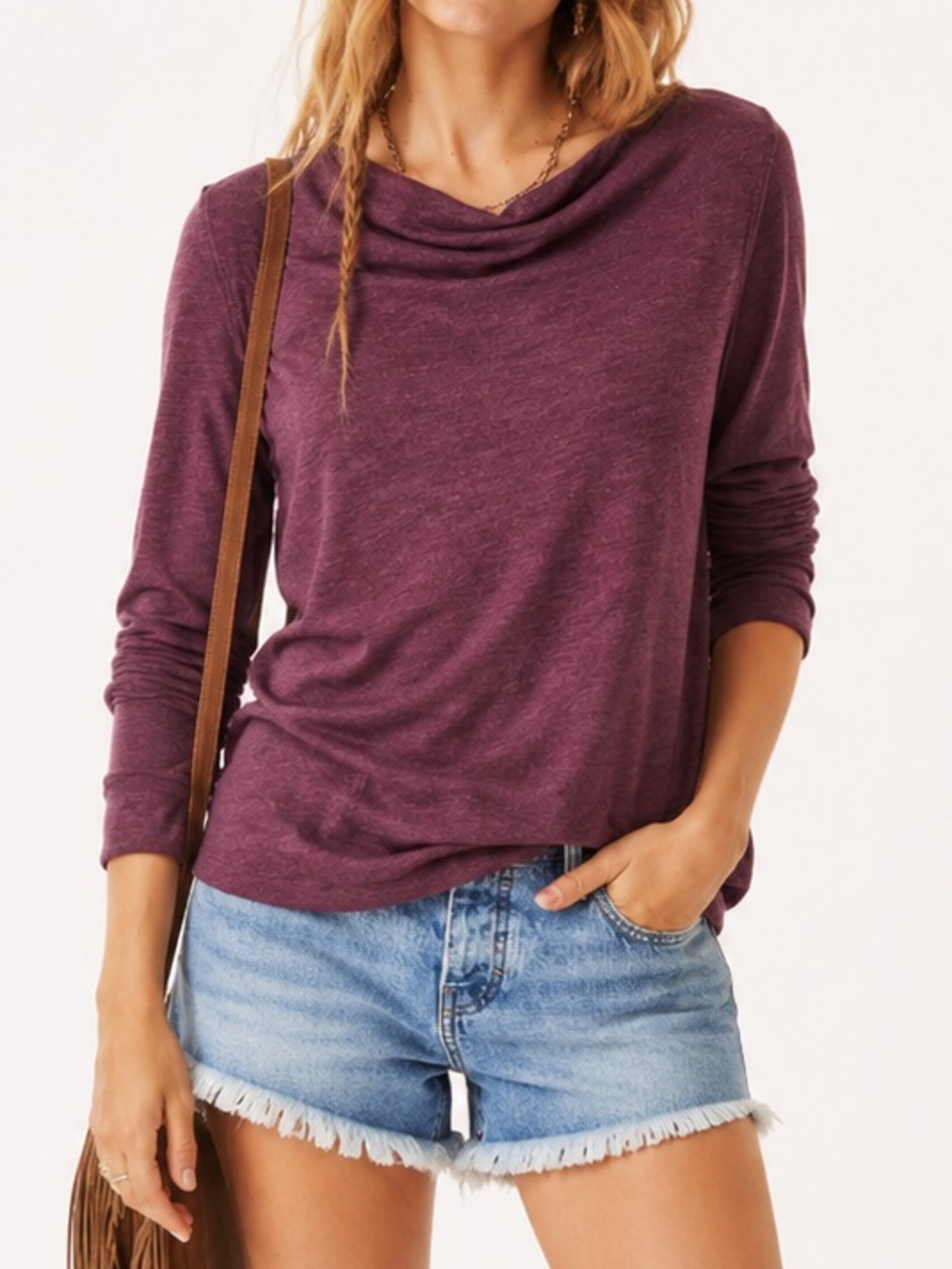 FREE PEOPLE Kimmi Long Sleeve Top - Size Small - Fig Jam Boho Blouse - NWT
